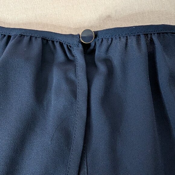 Chico s Black Label Mixed Blouse Navy Blue Button Sheer Top - Picture 10 of 10